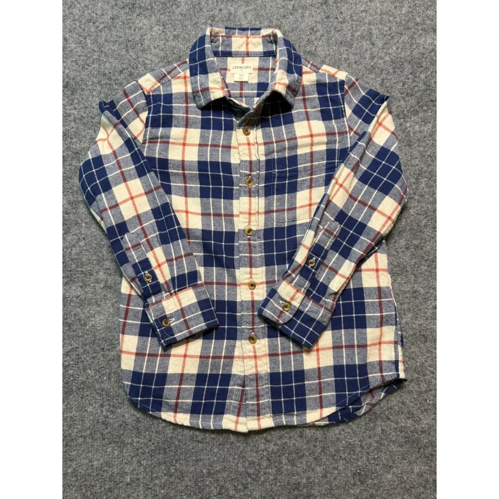CREWCUTS BY J.CREW Boys Blue Plaid Flannel Button Down Shirt Size 4-5